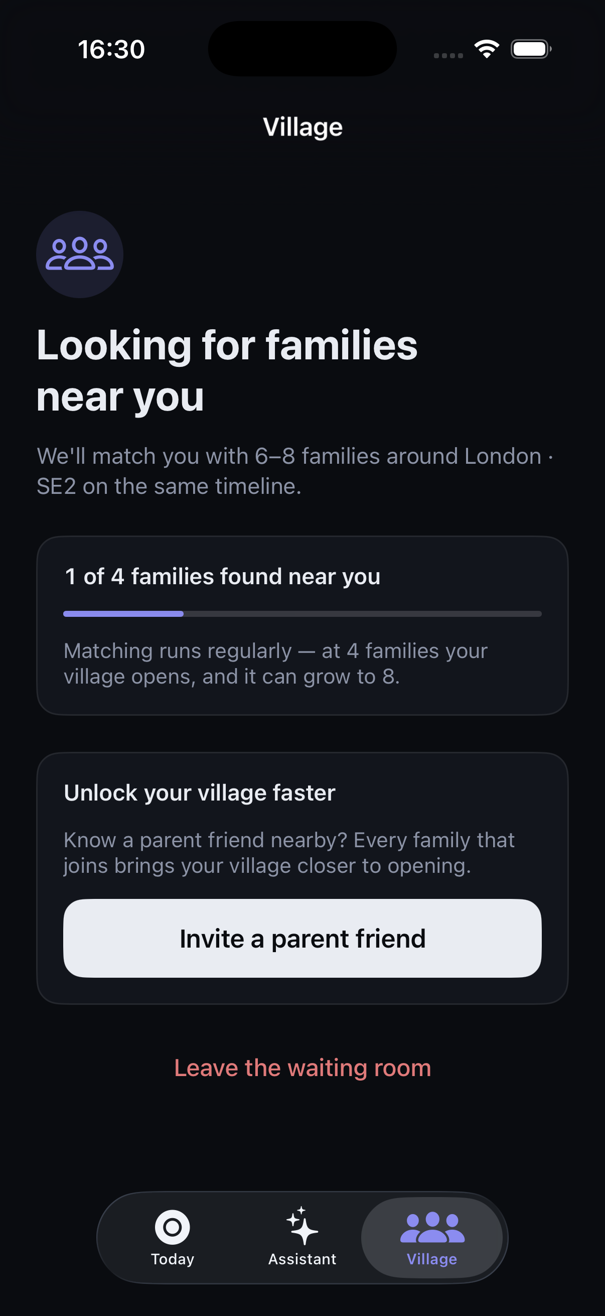 Village waiting room looking for a small group of nearby London families